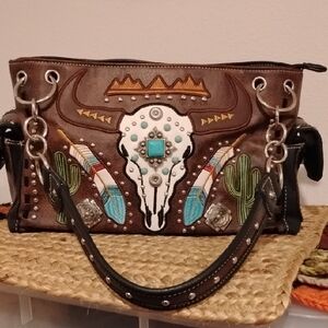 Brown Western Embroidered Handbag